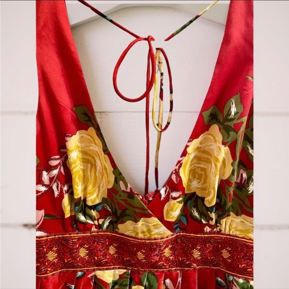 ‧₊˚❀༉ Satin Floral Dress with Yellow Accents and Beading Autumn Fall Colorful - Picture 3 of 15